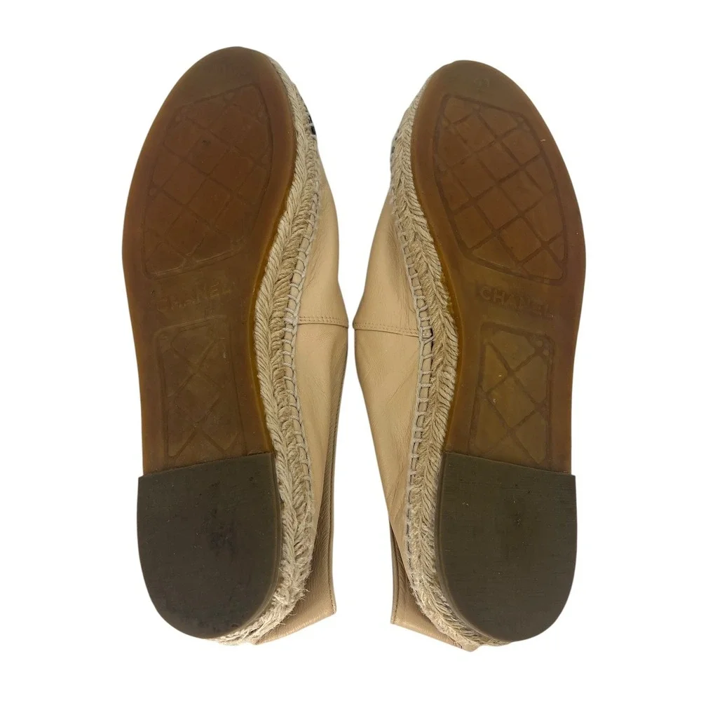 Chanel Lambskin CC Cap Toe Espadrilles Beige Black Size 41